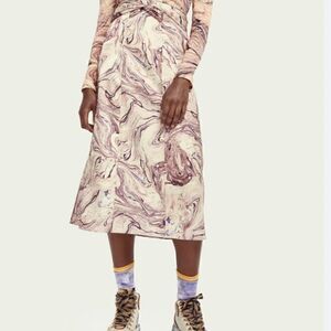 Scotch & Soda NWT Womens Psychedelic Purple Marble Print Knotted Midi Skirt Sz M